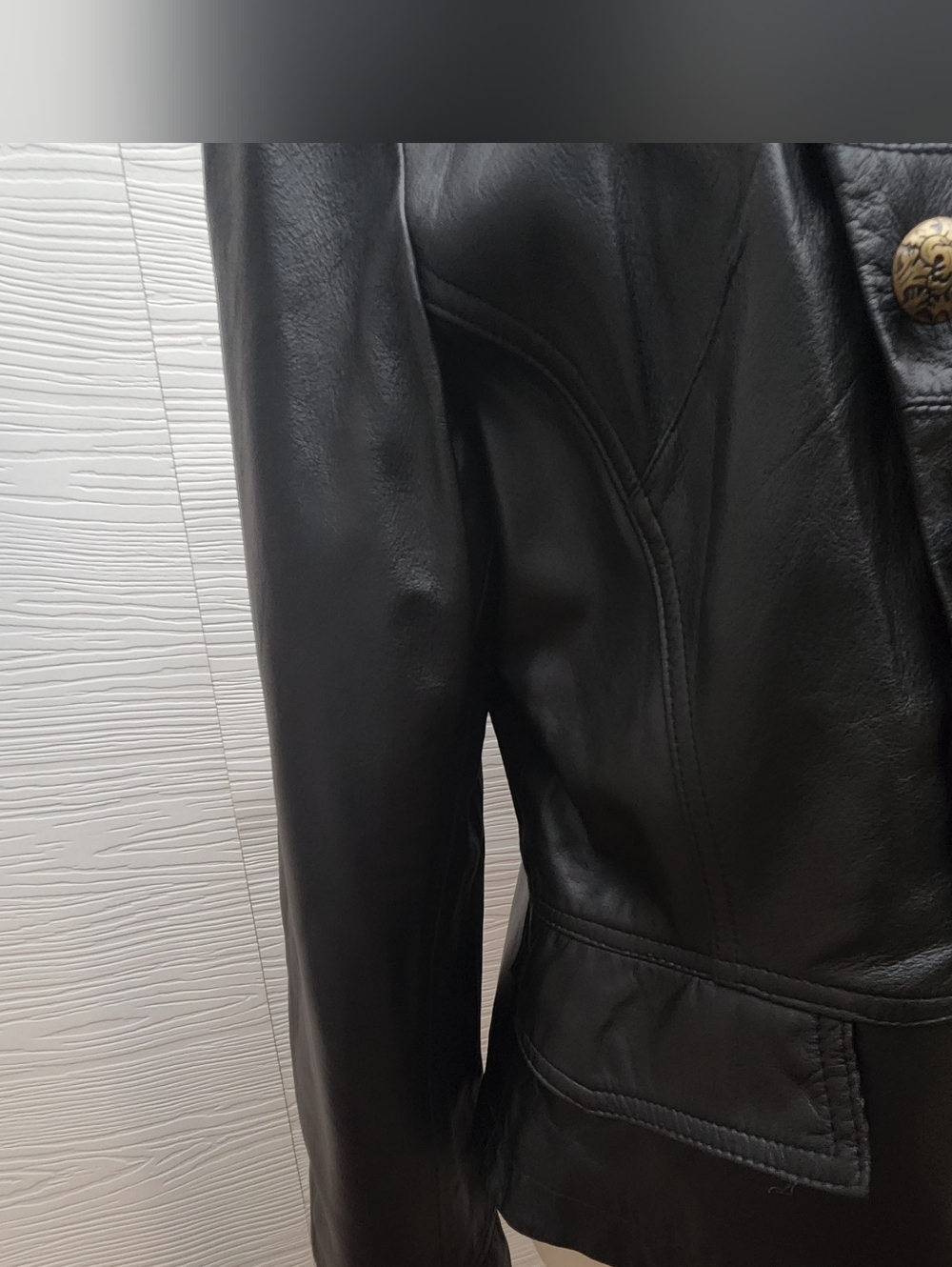 United Face NWT Leather Military Style Jacket Gold Buttons Size XL Moto Luxury - Picture 7 of 15